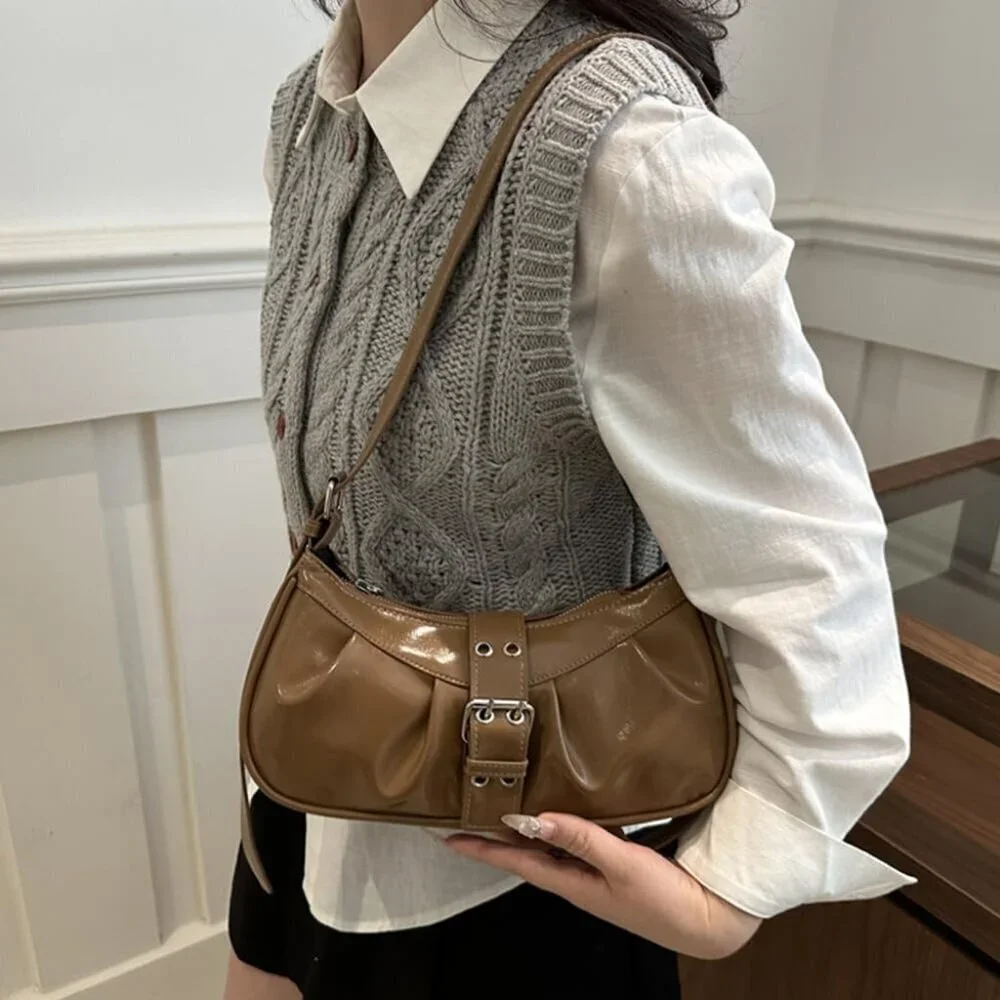 Y2K PU Leather Hobo Bag for Women Small Clutch Purse Top Handle Vintage